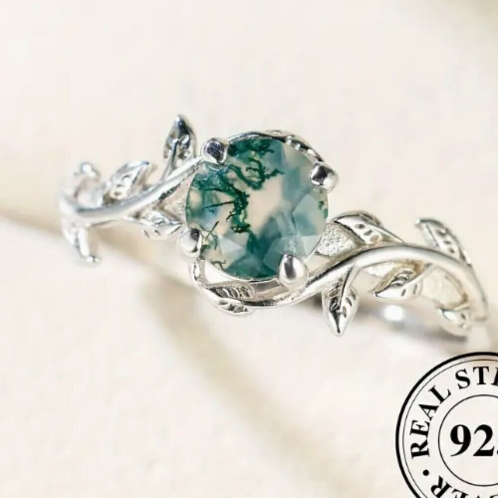 925 Moss Agate Stone and Sterling Silver ring - new in box - Size 10 - Picture 3 of 3